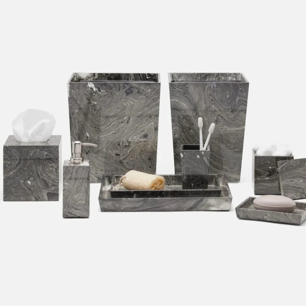 Pigeon & Poodle Gray Black Marble Lacquered Wood Soap Dish